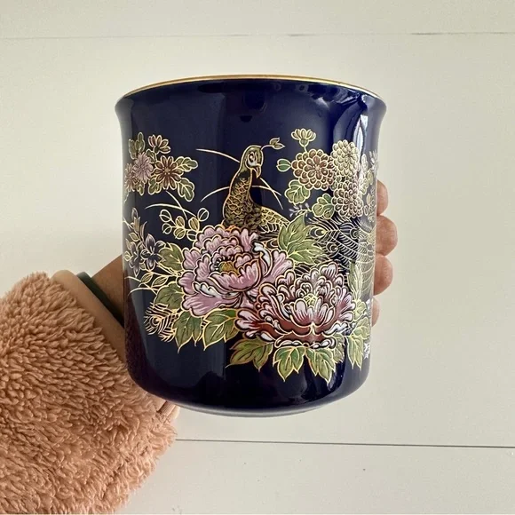 Vintage MCI Japan Cobalt Blue Peacock Floral Gold Print Coffee Mug 1 Pc - Picture 2 of 9
